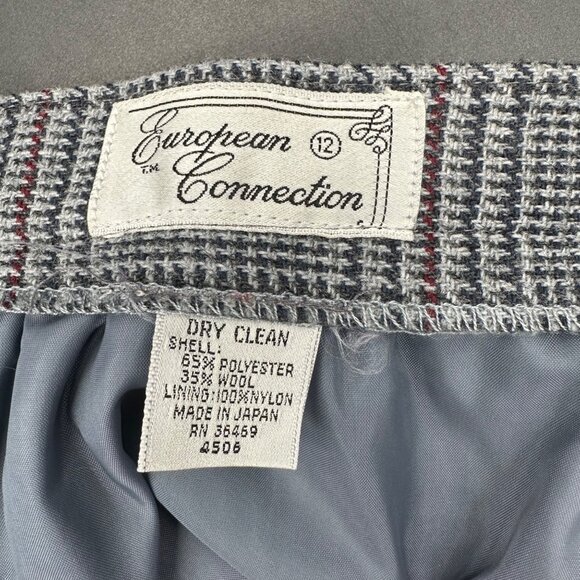 Vintage Gray Houndstooth Plaid Suit Blazer Skirt Set Size 12 Japan 70s Business - Picture 7 of 9